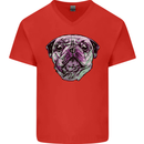 A Pug Face Dog Mens V-Neck Cotton T-Shirt Red