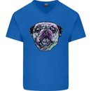 A Pug Face Dog Mens V-Neck Cotton T-Shirt Royal Blue