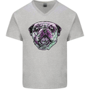 A Pug Face Dog Mens V-Neck Cotton T-Shirt Sports Grey