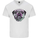 A Pug Face Dog Mens V-Neck Cotton T-Shirt White