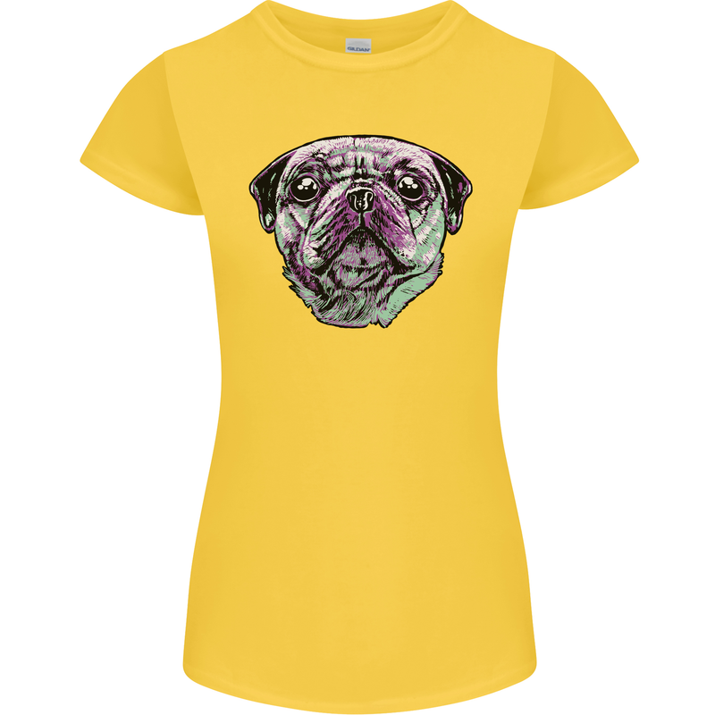 A Pug Face Dog Womens Petite Cut T-Shirt Yellow