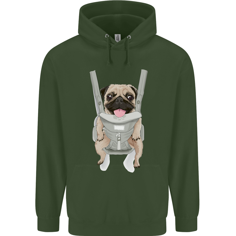 A Pug in a Baby Harness Funny Dog Childrens Kids Hoodie Forest Green