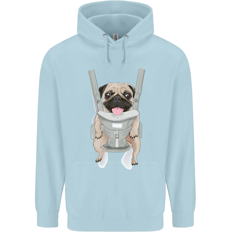 A Pug in a Baby Harness Funny Dog Childrens Kids Hoodie Light Blue