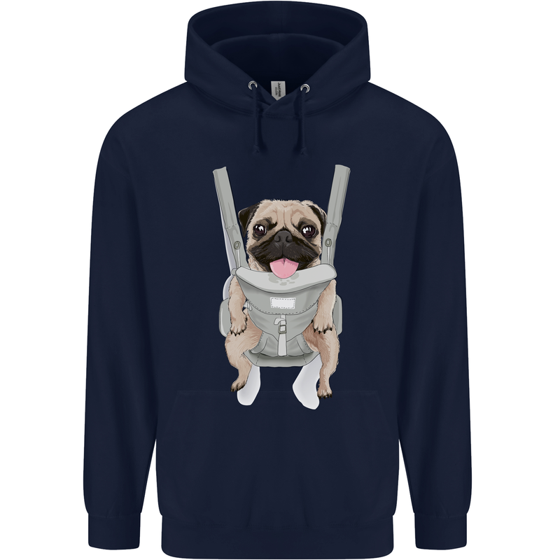 A Pug in a Baby Harness Funny Dog Childrens Kids Hoodie Navy Blue