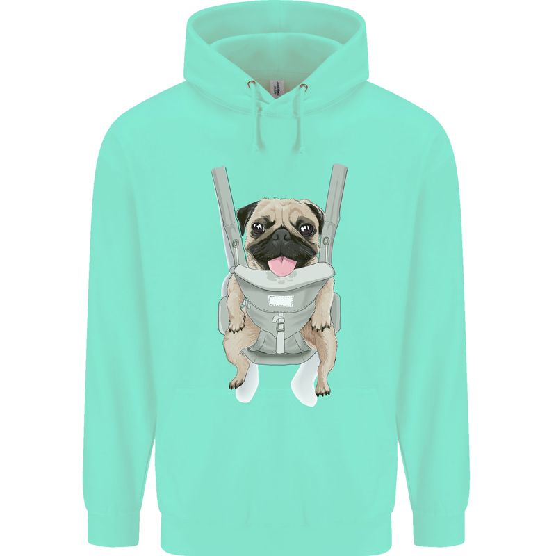 A Pug in a Baby Harness Funny Dog Childrens Kids Hoodie Peppermint