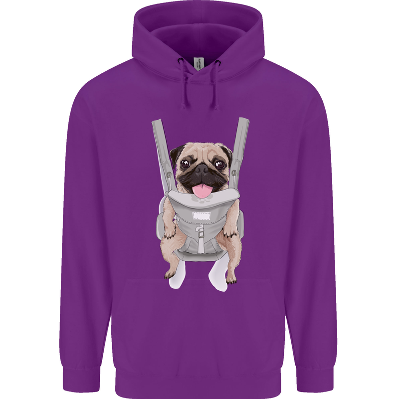 A Pug in a Baby Harness Funny Dog Childrens Kids Hoodie Purple