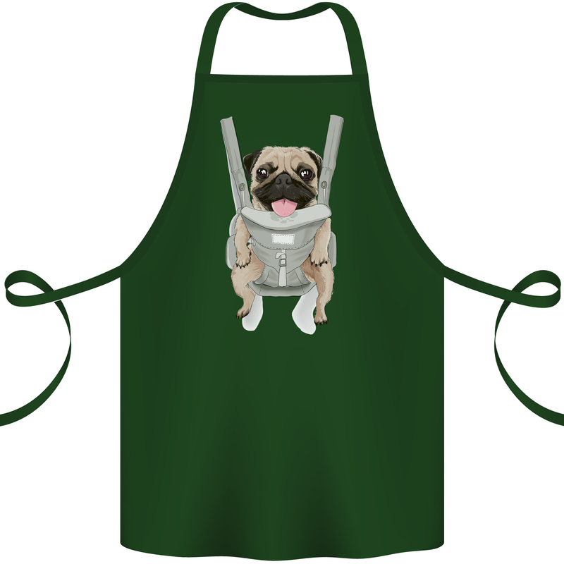 A Pug in a Baby Harness Funny Dog Cotton Apron 100% Organic Forest Green