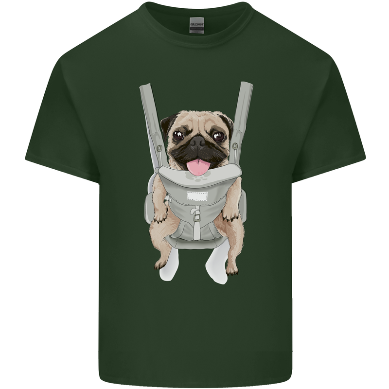 A Pug in a Baby Harness Funny Dog Mens Cotton T-Shirt Tee Top Forest Green