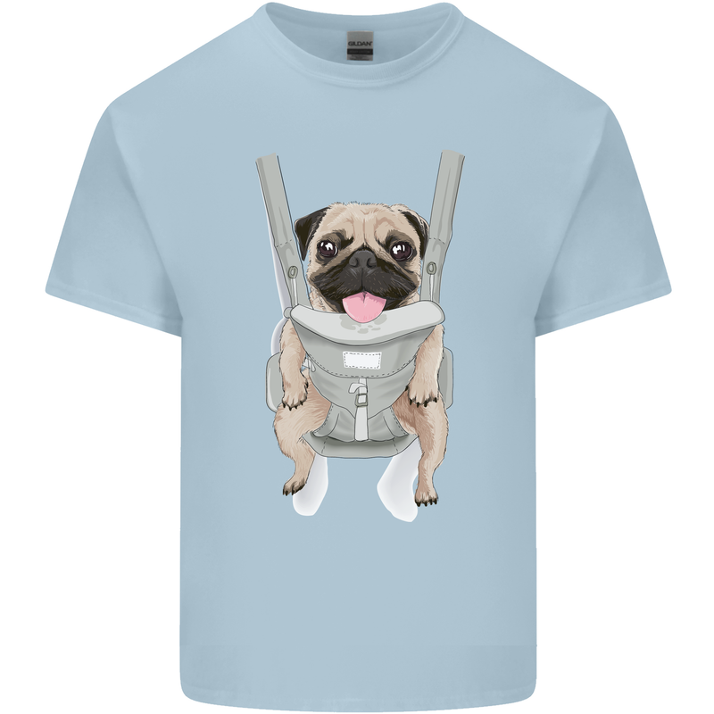 A Pug in a Baby Harness Funny Dog Mens Cotton T-Shirt Tee Top Light Blue