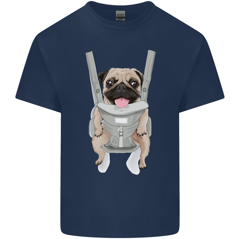 A Pug in a Baby Harness Funny Dog Mens Cotton T-Shirt Tee Top Navy Blue