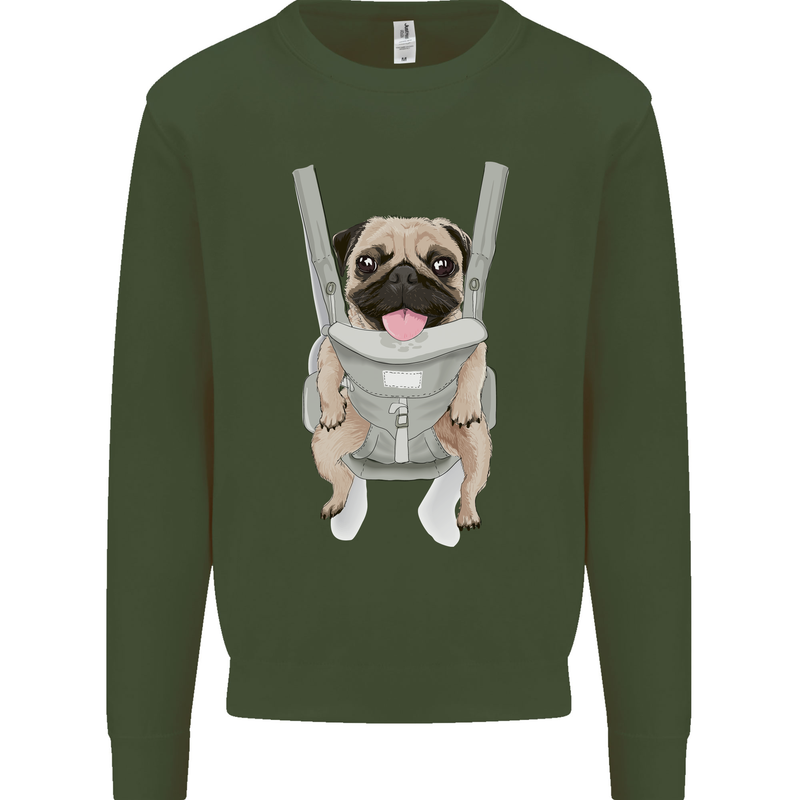 A Pug in a Baby Harness Funny Dog Mens Sweatshirt Jumper Forest Green