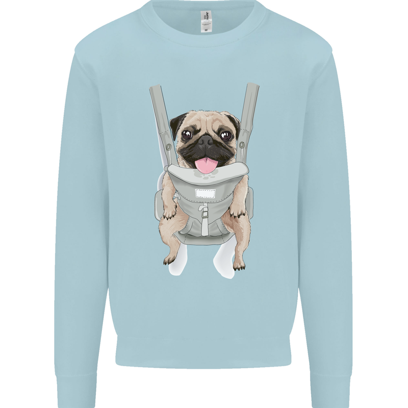 A Pug in a Baby Harness Funny Dog Mens Sweatshirt Jumper Light Blue