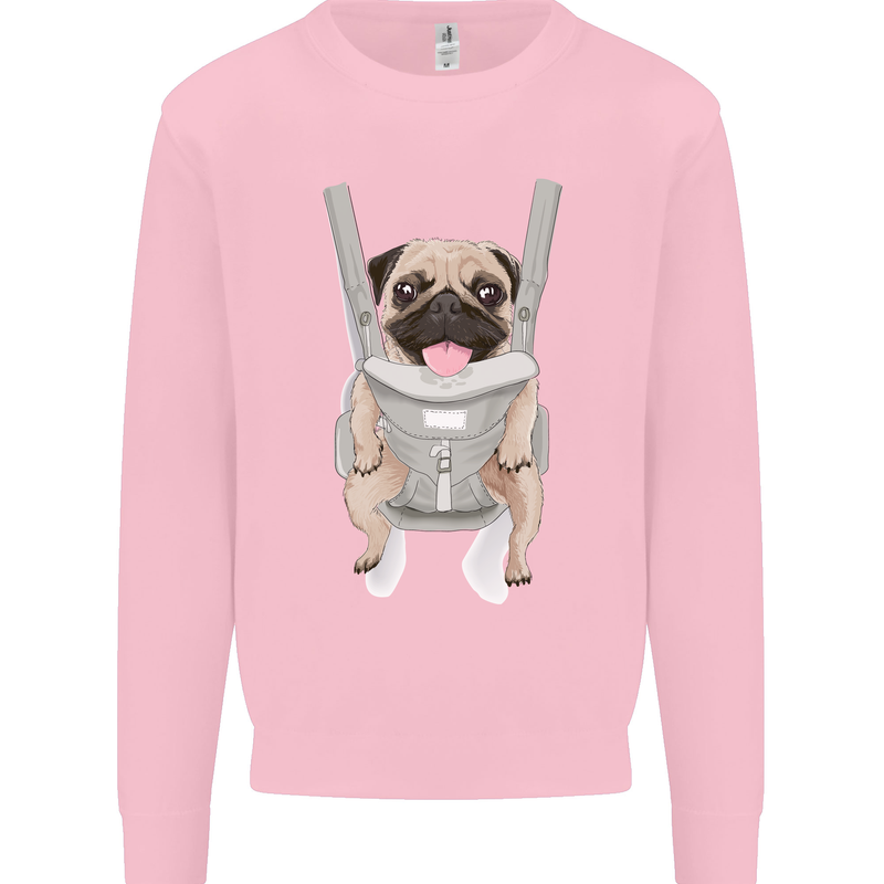 A Pug in a Baby Harness Funny Dog Mens Sweatshirt Jumper Light Pink