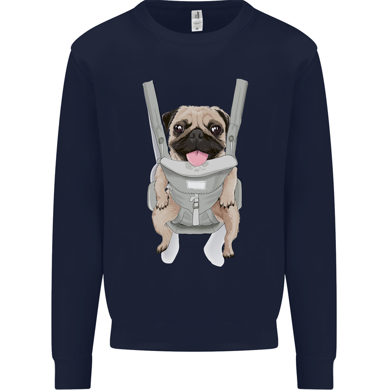 A Pug in a Baby Harness Funny Dog Mens Sweatshirt Jumper Navy Blue