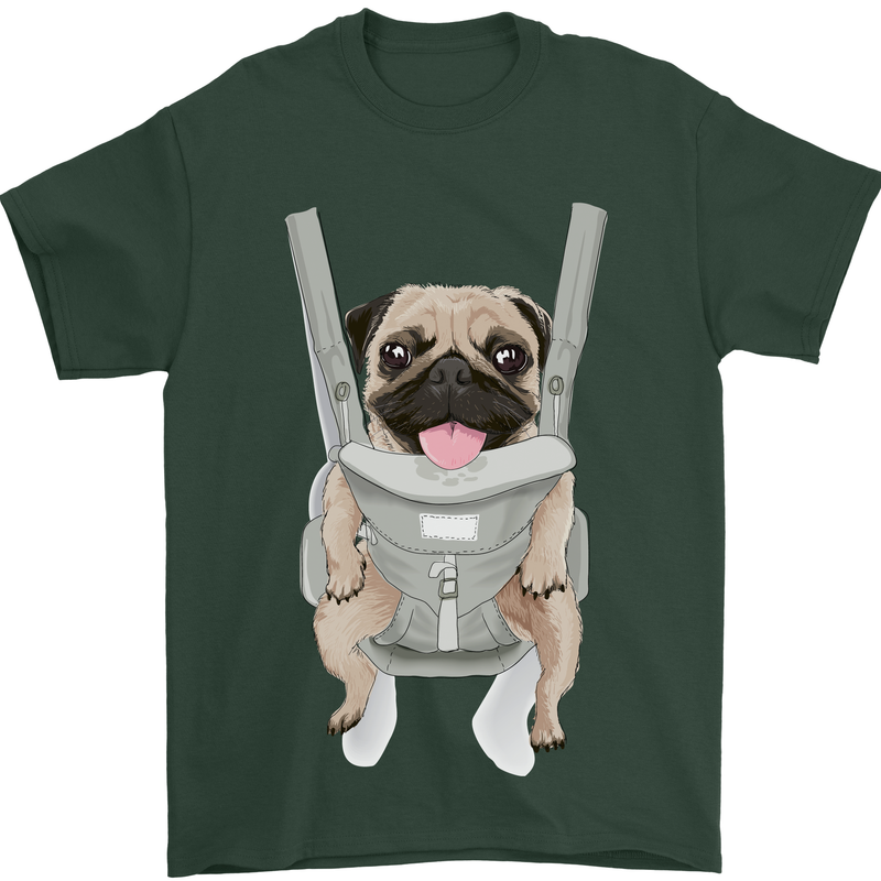 A Pug in a Baby Harness Funny Dog Mens T-Shirt Cotton Gildan Forest Green