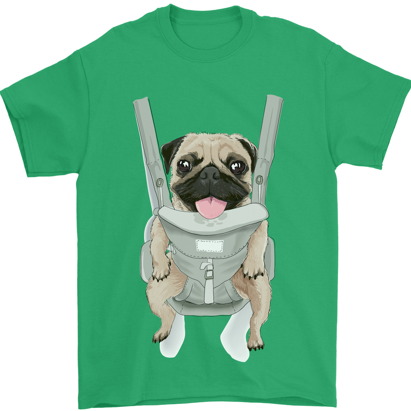 A Pug in a Baby Harness Funny Dog Mens T-Shirt Cotton Gildan Irish Green