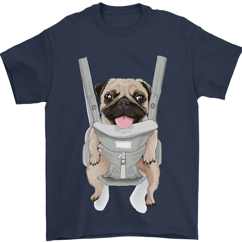 A Pug in a Baby Harness Funny Dog Mens T-Shirt Cotton Gildan Navy Blue