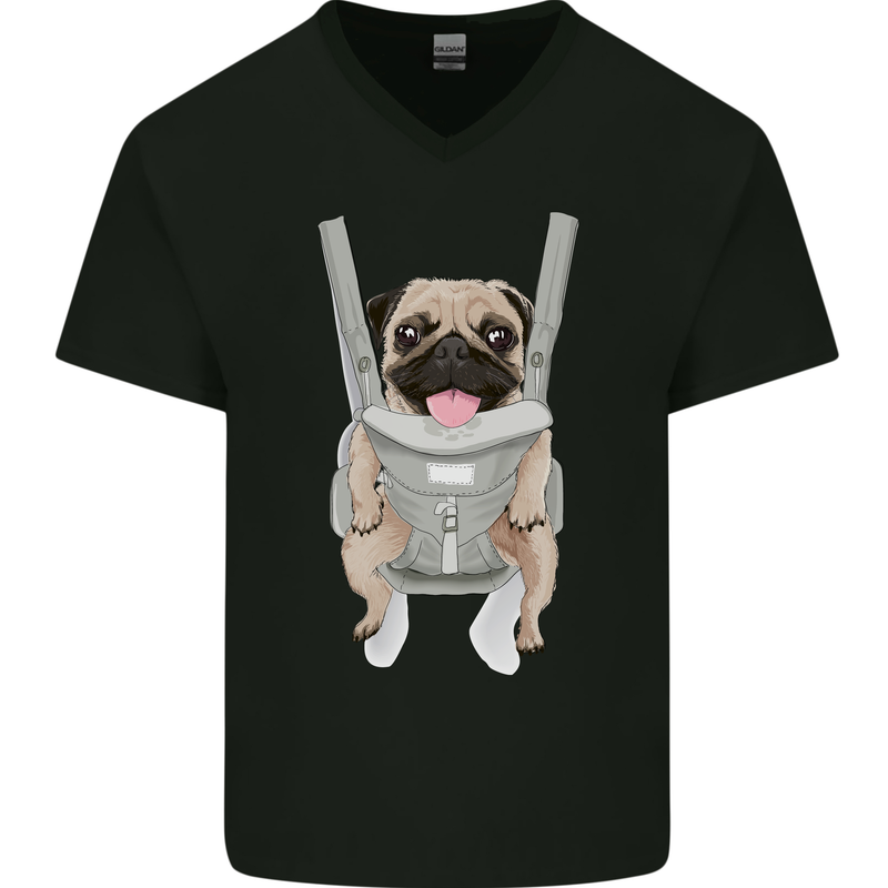 A Pug in a Baby Harness Funny Dog Mens V-Neck Cotton T-Shirt Black