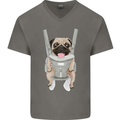 A Pug in a Baby Harness Funny Dog Mens V-Neck Cotton T-Shirt Charcoal