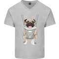 A Pug in a Baby Harness Funny Dog Mens V-Neck Cotton T-Shirt Sports Grey