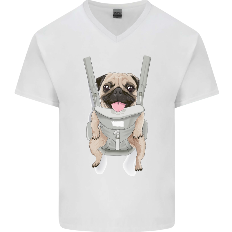 A Pug in a Baby Harness Funny Dog Mens V-Neck Cotton T-Shirt White