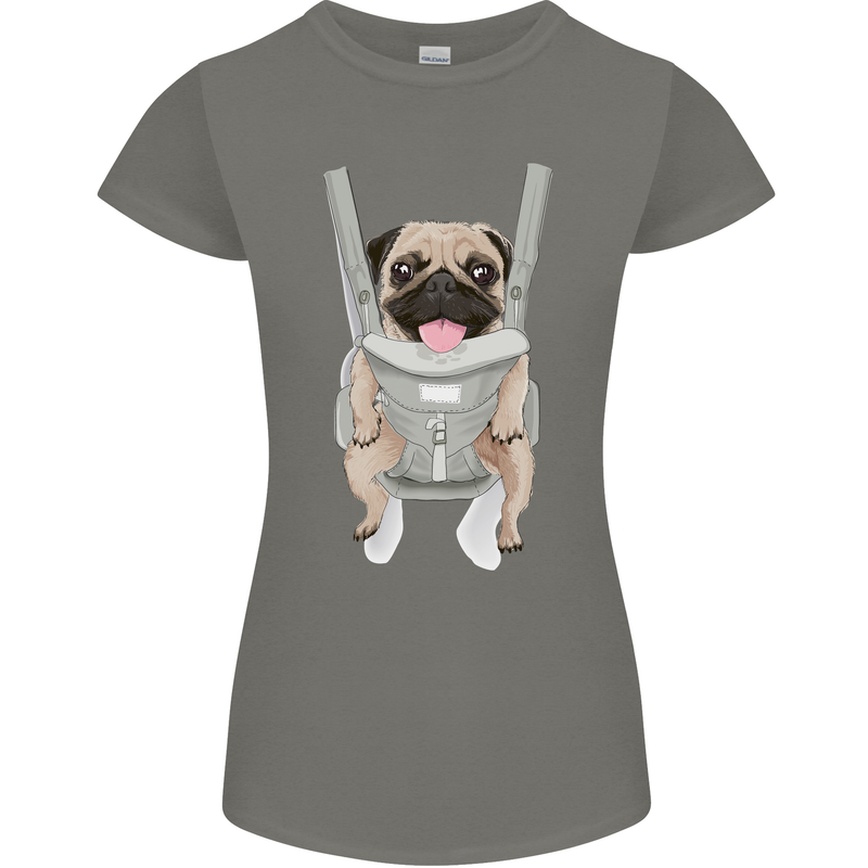 A Pug in a Baby Harness Funny Dog Womens Petite Cut T-Shirt Charcoal