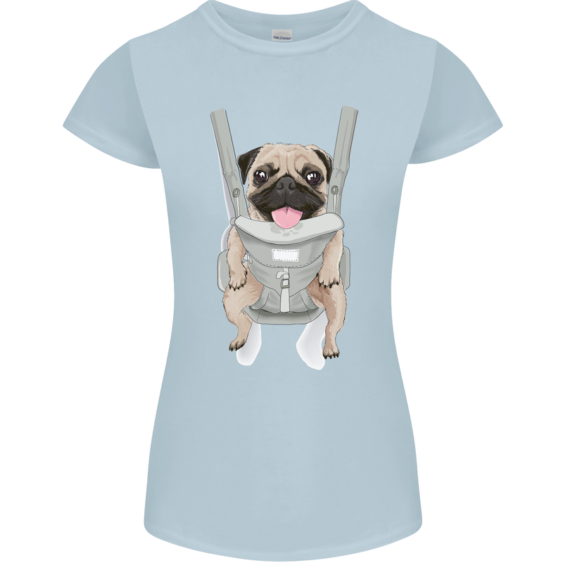 A Pug in a Baby Harness Funny Dog Womens Petite Cut T-Shirt Light Blue