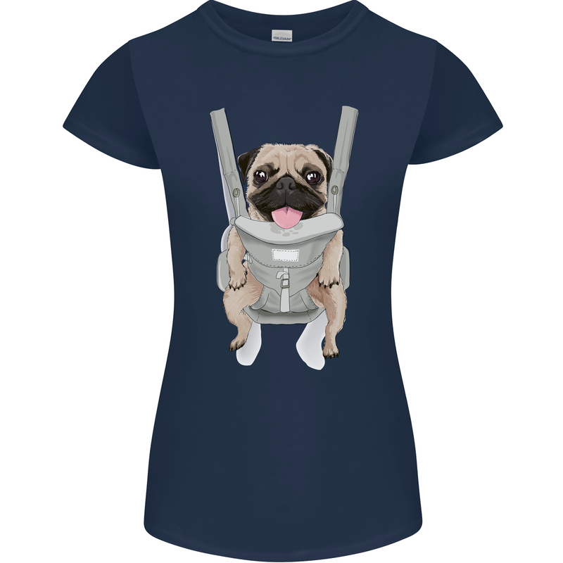 A Pug in a Baby Harness Funny Dog Womens Petite Cut T-Shirt Navy Blue