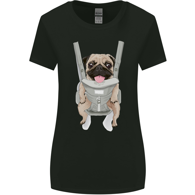 A Pug in a Baby Harness Funny Dog Womens Wider Cut T-Shirt Black