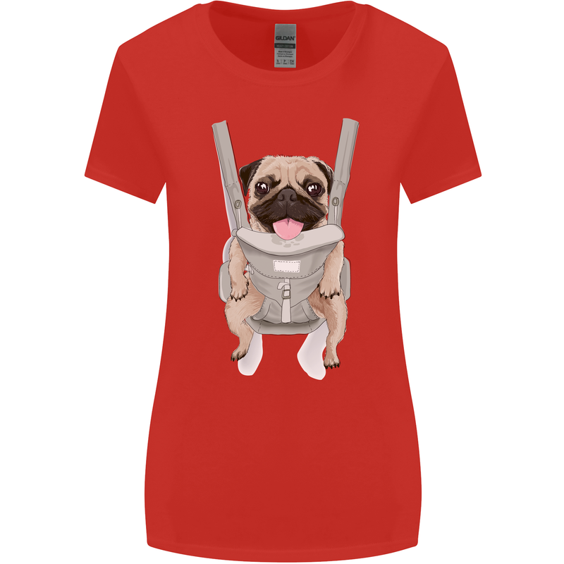 A Pug in a Baby Harness Funny Dog Womens Wider Cut T-Shirt Red