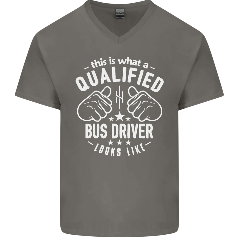 A Qualified Bus Driver Looks Like Mens V-Neck Cotton T-Shirt Charcoal