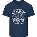 A Qualified Bus Driver Looks Like Mens V-Neck Cotton T-Shirt Navy Blue