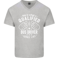 A Qualified Bus Driver Looks Like Mens V-Neck Cotton T-Shirt Sports Grey