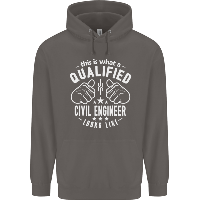A Qualified Civil Engineer Looks Like Mens 80% Cotton Hoodie Charcoal