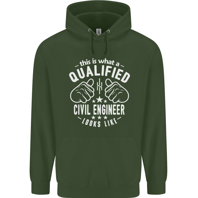 A Qualified Civil Engineer Looks Like Mens 80% Cotton Hoodie Forest Green