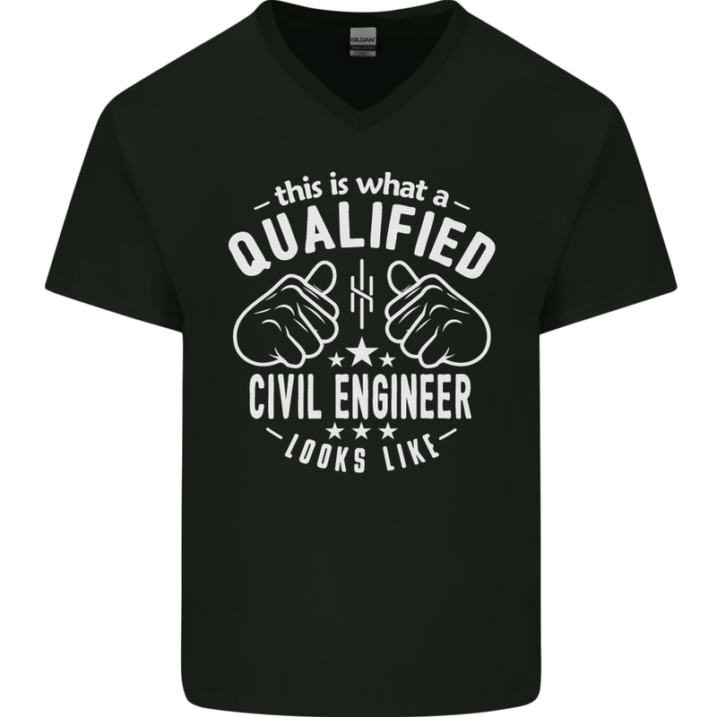 A Qualified Civil Engineer Looks Like Mens V-Neck Cotton T-Shirt Black