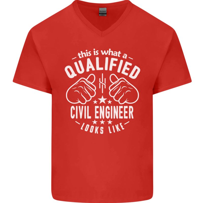 A Qualified Civil Engineer Looks Like Mens V-Neck Cotton T-Shirt Red