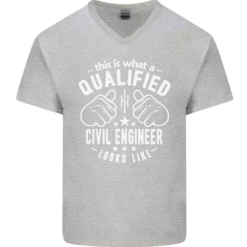 A Qualified Civil Engineer Looks Like Mens V-Neck Cotton T-Shirt Sports Grey