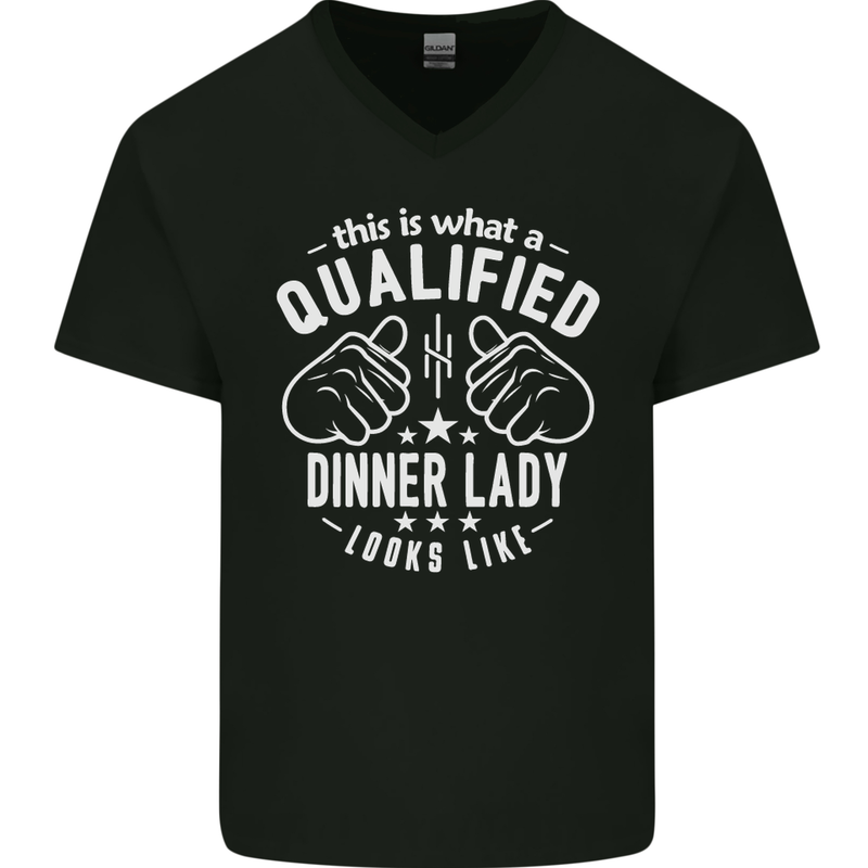 A Qualified Dinner Lady Looks Like Mens V-Neck Cotton T-Shirt Black