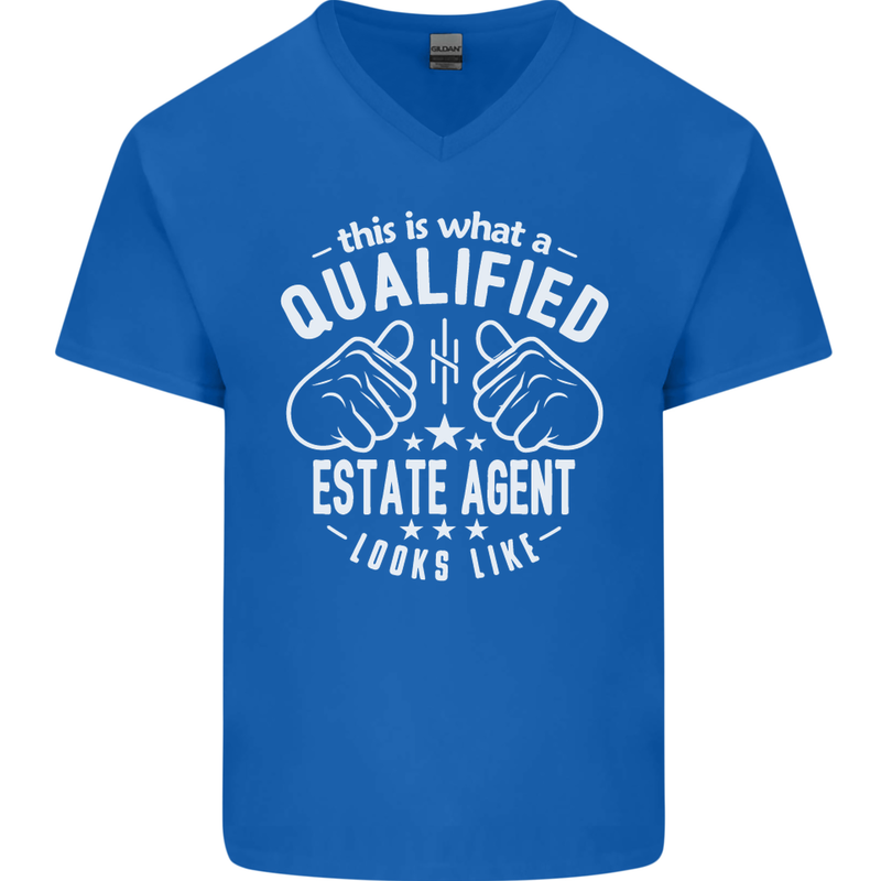 A Qualified Estate Agent Looks Like Mens V-Neck Cotton T-Shirt Royal Blue
