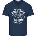 A Qualified Fisherman Looks Like Mens V-Neck Cotton T-Shirt Navy Blue