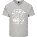 A Qualified Fisherman Looks Like Mens V-Neck Cotton T-Shirt Sports Grey
