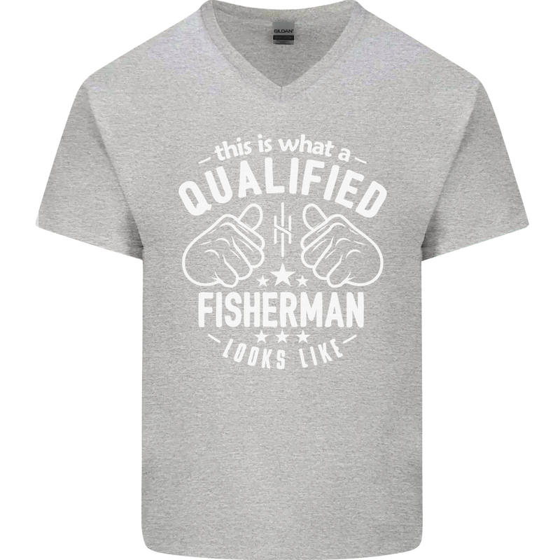 A Qualified Fisherman Looks Like Mens V-Neck Cotton T-Shirt Sports Grey