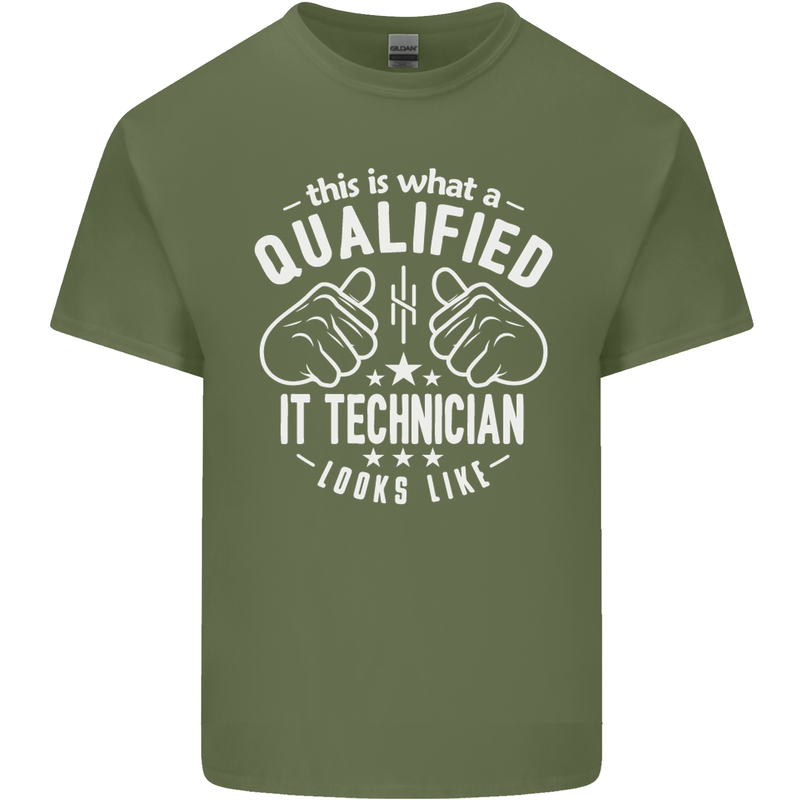 A Qualified IT Technician Looks Like Mens Cotton T-Shirt Tee Top Military Green