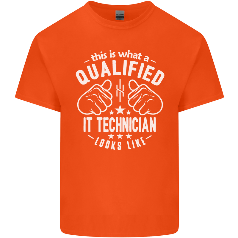 A Qualified IT Technician Looks Like Mens Cotton T-Shirt Tee Top Orange