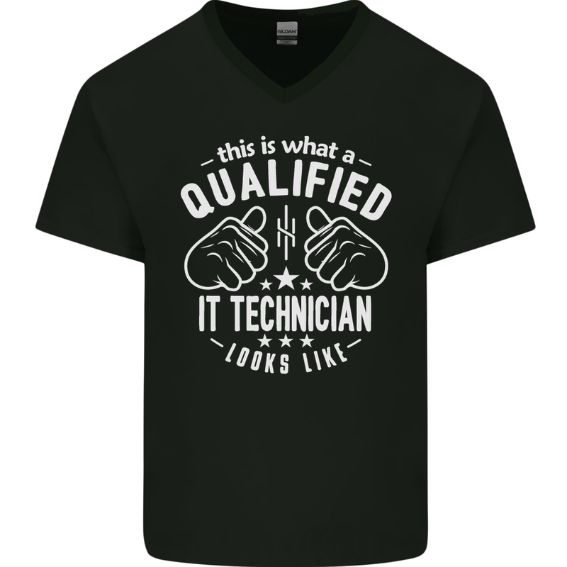 A Qualified IT Technician Looks Like Mens V-Neck Cotton T-Shirt Black
