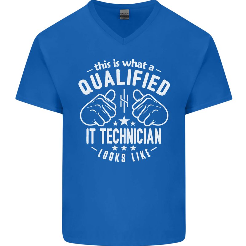 A Qualified IT Technician Looks Like Mens V-Neck Cotton T-Shirt Royal Blue