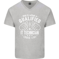 A Qualified IT Technician Looks Like Mens V-Neck Cotton T-Shirt Sports Grey