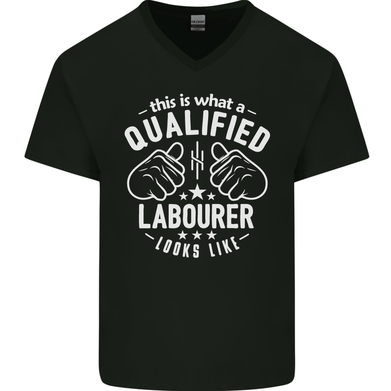 A Qualified Labourer Looks Like Mens V-Neck Cotton T-Shirt Black