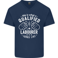 A Qualified Labourer Looks Like Mens V-Neck Cotton T-Shirt Navy Blue